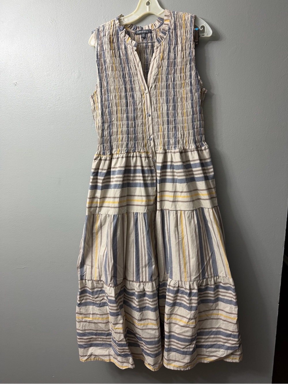 Laurel Grey Striped Neutral maxi dress  - Blue and Brown Stripes xxl